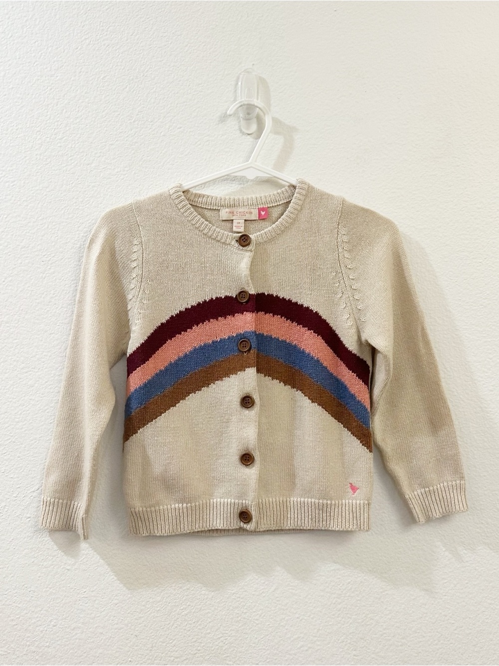 Pink Chicken Girls Neutral Rainbow Sweater Cardigan Size 5Y